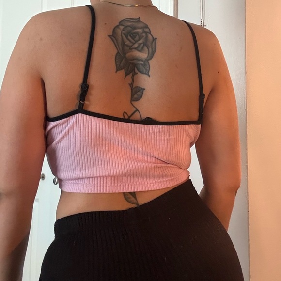Pink Ribbed Crop Top - No Bad Vibes - Picture 3 of 4